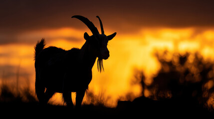 Goat Silhouetted Against Sunset