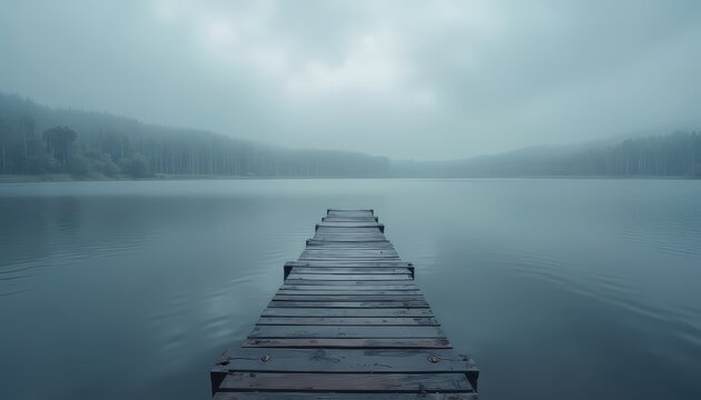 Wooden Pier Over Calm Lake Water