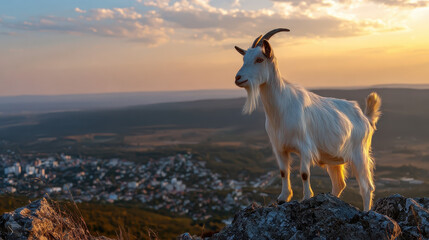 Obraz premium Goat on Rocky Mountain Peak