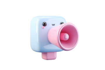 Adorable 3D Render of a Cute Cartoon Megaphone Character Isolated on transparent background, cutout	