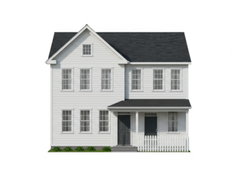 White twostory house with black roof isolated on transparent background