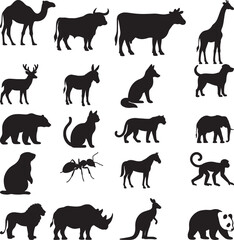 Naklejka premium Set Of Animals Silhouettes Vector