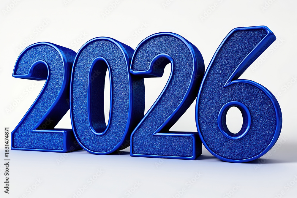 Aufkleber bold blue 2026 year display on white background for modern design projects and future date visualiza
