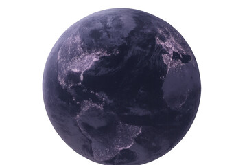 Planet earth rotating while revealing vibrant city lights at night against a transparent background, showcasing the beauty of urban civilization