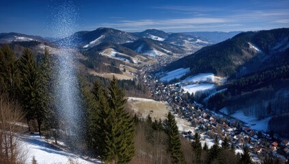 Mountain Valley Winter Scene