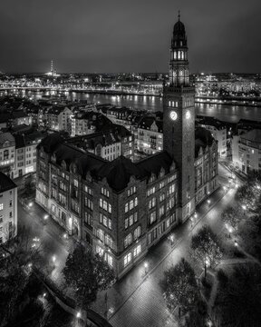 Fototapeta Night aerial view of a city hall