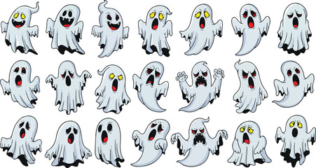 Halloween Ghost Vector Pack &ndash; Funny and Scary Cartoon Ghosts &ndash; Hand Drawn Outline Illustration
