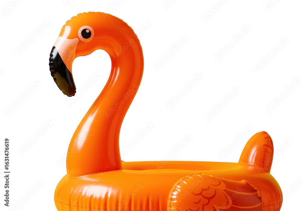 Poster orange inflatable flamingo for pool party isolated on transparent background