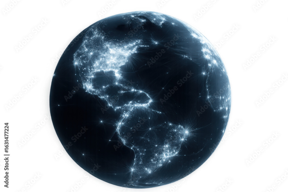 Aufkleber planet earth rotating and showing connections and lighting up at night with transparent background