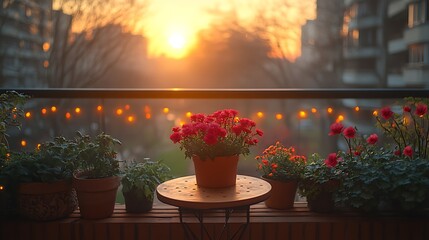 Balcony plants sunset view relaxation