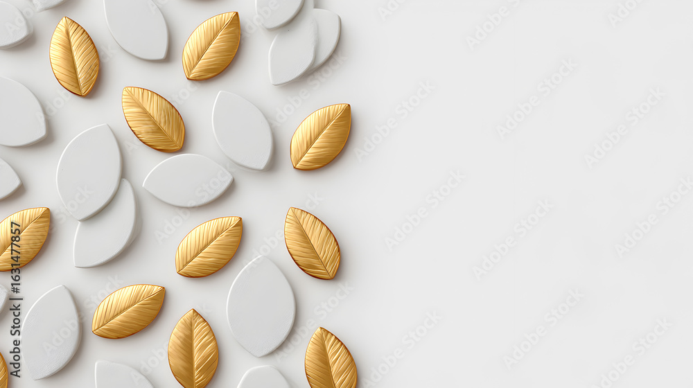 Poster gold and white leaves create elegant design with the copy space. the leaves are arranged to the top-