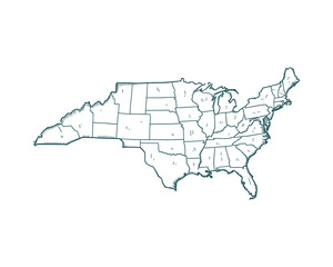 Obraz premium Hand Drawn United States Map with State Borders, Geographic Outline, Vector Illustration