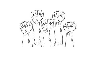 Raised Fists in Solidarity Line Drawing