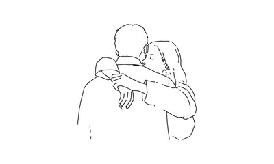 Minimalist Line Drawing of a Couple Embracing