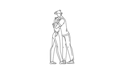 Minimalist Line Drawing of a Couple Embracing