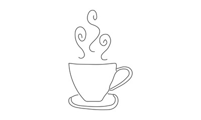Minimalist Line Art of a Steaming Coffee Cup