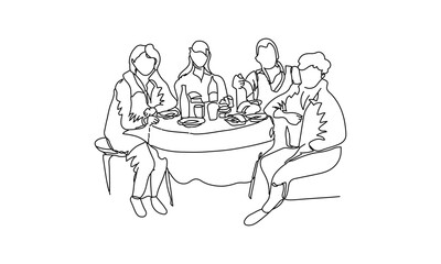 Line Drawing of Four People Dining Together