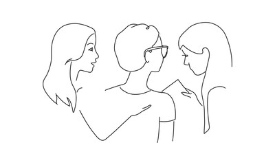 Line Drawing of Three People Interacting