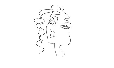 Minimalist Line Art Portrait of a Woman with Curly Hair