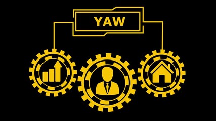 Y A W Concept Illustration Business Growth Real Estate and Human Resources Gears on Black