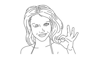 Line Art of Person Making OK Hand Gesture