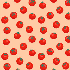 Seamless pattern with ripe red tomatoes on light background. Vegetable design for kitchen decor, packaging or textiles.