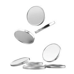 Metallic coins falling, isolated on transparent cutout background