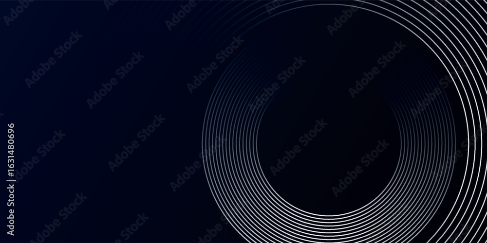 Poster blue abstract background with glowing circles. swirl circular lines pattern. geometric spiral. twirl