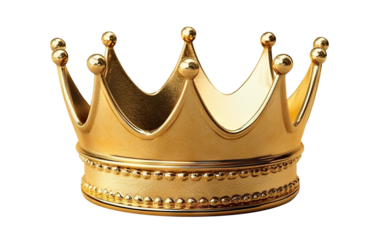 Golden royal crown with shiny tips, isolated on transparent cutout background