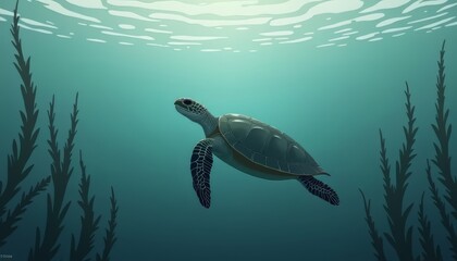 Swimming Sea Turtle in Ocean Illustration
