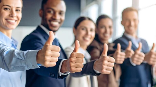 Diverse business team giving thumbs up
