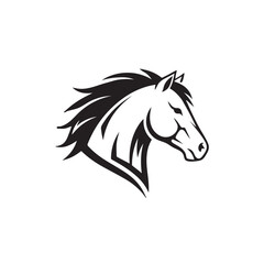 Horse head vector illustration. Stallion mascot logo design element. Black and white graphic icon of a powerful mustang for a sports team, decal, or emblem. Wild animal symbol of power and speed, isol