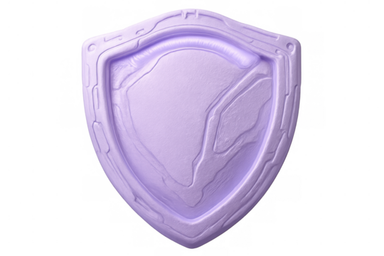 Purple shield protecting digital security, 3d rendered on transparent backdrop