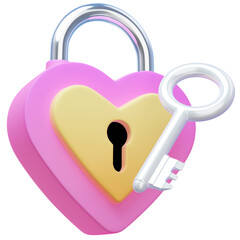 Pink and yellow heart shaped lock 3d illustration icon.