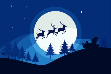 santa sleigh reindeer night christmas sky winter fun