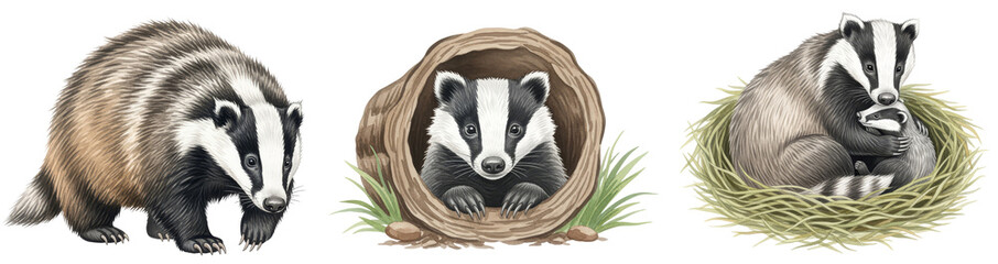  Watercolor Collection Badger Meles