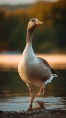Fototapeta premium Goose Standing Tall on One Leg