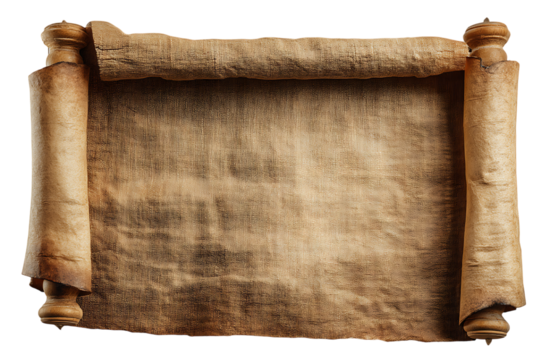 Ancient Papyrus Scroll: A Blank Canvas for Timeless Messages  Isolated on transparent background, cutout	