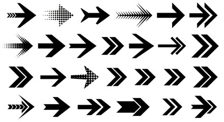 Directional arrows collection, various shapes and styles on white background