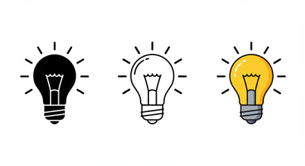 Lightbulbs Set with Idea, Innovation, and Solution in Black