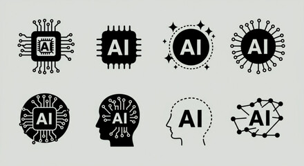 Rtificial intelligence icons set, AI symbols for technology and machine learning