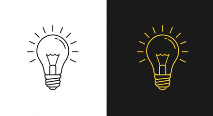 Lightbulb icon on split white and black background, idea generation and creative thinking