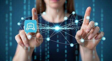Woman's Hand Interacting with a Digital Network Interface