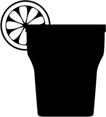 Vector art of silhouette of a tall glass with a lime slice, isolated on white background