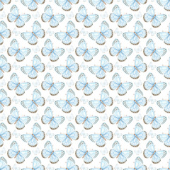 Butterfly watercolor pattern. Blue background in vintage style.