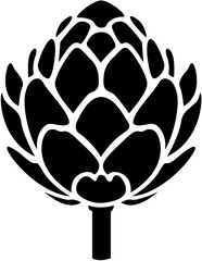 Vector art of artichoke silhouette isolated on a white background, showcasing its unique layered leaves and stem, a healthy vegetable