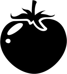 Vector art of stylized black and white graphic icon of a tomato, isolated on white background
