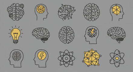 Rtificial intelligence with brains, lightbulb, atom