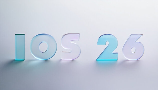 iOS 26 glass numbers and letters with colorful light reflections