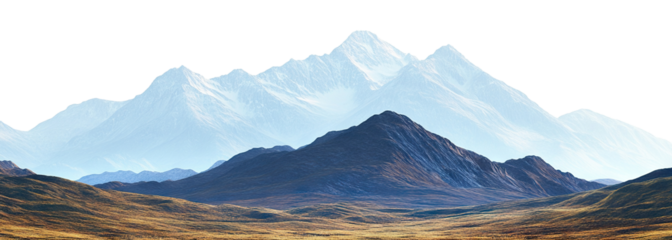 Majestic mountain landscape with layered peaks, isolated on transparent cutout background
